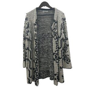 Solitaire by Ravi Khusla Women XL Open Cardigan Sweater Long Sleeves White Black